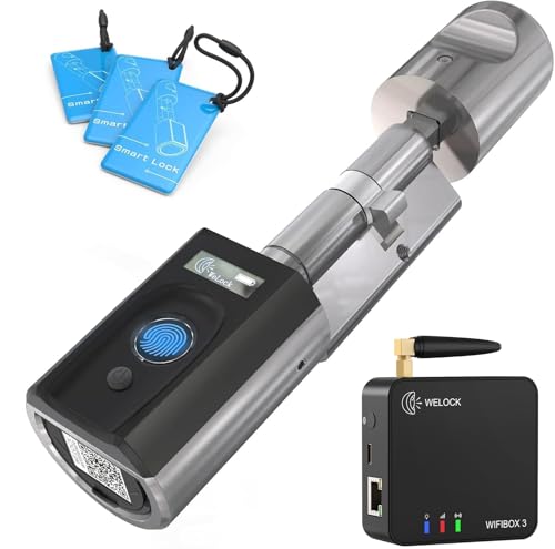 WELOCK Touch41 Türschloss Fingerabdruck mit WIFIBOX 3, Elektronisches Türschloss mit RFID-Karte Bluetooth Wi-Fi Fernentriegelung IP65,Arbeit mit Alexa,Verstellung für 50-100mm Türen von WE.LOCK
