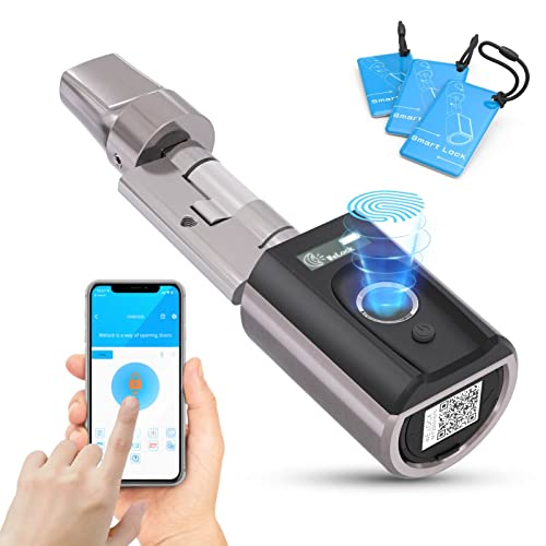 WELOCK Fingerabdruck Türöffner Türschloss Fingerprint Scanner Schloss Elektronischer Schließzylnder IP65 RFID-Chipkarte Bluetooth WiFi Geeignet für Tür 30-70MM(Sondermodell mit kleinem Griff) von WE.LOCK