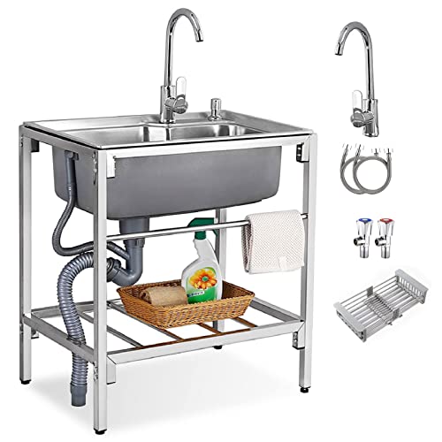 Küchenspüle, freistehend, Edelstahl, Einzelschüssel, langlebig, Allzweckwaschbecken mit Werkbank, ausgewogen stabil, robust, langlebig, Gartenspüle, Outdoor, Camping, Garage, Spüle Küchenspüle, freistehend, Edelstahl, Einzelschüssel, langlebig, Allzweckwaschbecken mit Werkbank, ausgewogen stabil, robust, langlebig, Gartenspüle, Outdoor, Camping, Garage, Spüle von WEAFIEO