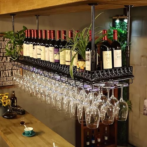WEAFIEO Hängender Weinglashalter, Vintage Weinflaschenhalter, Deckendekoration, Weinglasregal, für Bars, Restaurants, Küchen, Stielgläser, verstellbare Höhe von WEAFIEO