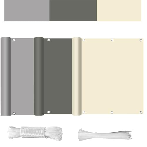 WEALSFUN Balkon Sichtschutz, (Personalisierung) Balkonabdeckung Balkonverkleidung Ohne Bohren blickdichte Wind UV-Schutz mit Ösen Kabelbinder Kordel von WEALSFUN