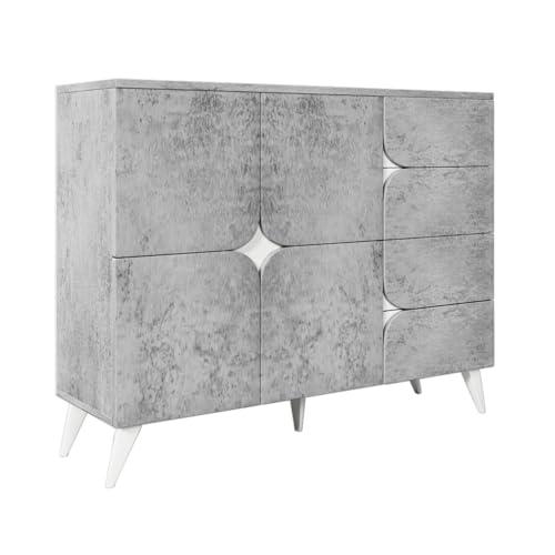 Eleganter Kommodenschrank mit Push-to-Open Türen und Schubladen, modernes Sideboard mit geometrischem Muster, Stauraumwunder für Essbereich, Wohnzimmer oder Arbeitszimmer Eleganter Kommodenschrank mit Push-to-Open Türen und Schubladen, modernes Sideboard mit geometrischem Muster, Stauraumwunder für Essbereich, Wohnzimmer oder Arbeitszimmer von WEALTHKING