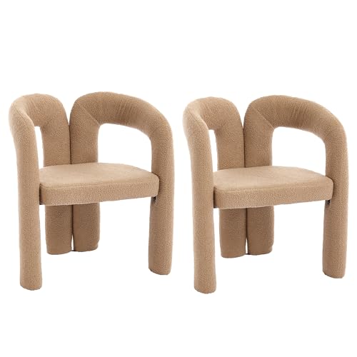 Esszimmerstuhl 2er Set – ergonomisches Kurvendesign, weicher Teddy-Flor, gepolsterte Armlehnen, stabiler Holzrahmen,komfortable Sitzhöhe, modern für Wohnzimmer, Schlafzimmer, Homeoffice (Camel) von WEALTHKING