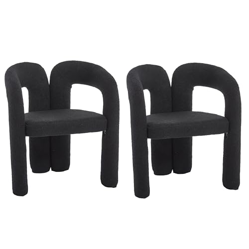 Esszimmerstuhl 2er Set – ergonomisches Kurvendesign, weicher Teddy-Flor, gepolsterte Armlehnen, stabiler Holzrahmen,komfortable Sitzhöhe, modern für Wohnzimmer, Schlafzimmer, Homeoffice (Schwarz) von WEALTHKING