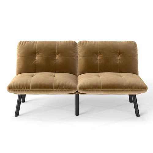 Klappbares 2‑Sitzer‑Sofa‑Bett mit Schlaffunktion – modernes Futon‑Sofa verwandelt sich in Lounge‑Sessel oder Gästebett,vielseitige Couch mit Metallrahmen und weicher Schaumstoffpolsterung (Braun) von WEALTHKING