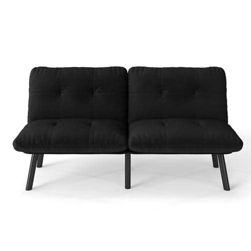 Klappbares 2‑Sitzer‑Sofa‑Bett mit Schlaffunktion – modernes Futon‑Sofa verwandelt sich in Lounge‑Sessel oder Gästebett,vielseitige Couch mit Metallrahmen und weicher Schaumstoffpolsterung (Schwarz) von WEALTHKING
