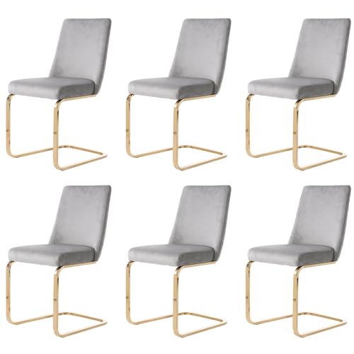 Modern gestalteter Samtstuhl mit rautenförmigem Rückenlehnen, gepolsterter Sitzfläche,luxuriöser Metallrahmenbasis,ergonomischer Form,für Esszimmer,Schlafzimmer,Wohnzimmer geeignet (Grau+Gold,6) von WEALTHKING