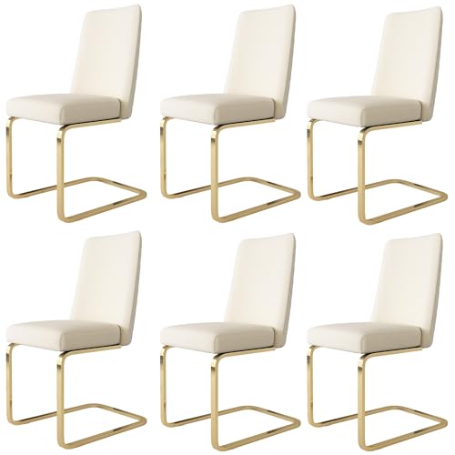 Modern gestalteter Samtstuhl mit rautenförmigem Rückenlehnen, gepolsterter Sitzfläche,luxuriöser Metallrahmenbasis,ergonomischer Form,für Esszimmer,Schlafzimmer,Wohnzimmer geeignet (Beige+Gold,6) von WEALTHKING
