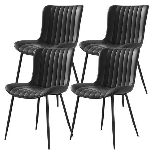 Moderne Esszimmerstühle aus Kunstleder mit ergonomischer Rückenlehne und komfortabler Polsterung, stabile Küchenstühle mit Metallbeinen, Elegante Sitzmöbel für Esszimmer Wohnzimmer (Schwarz,4) von WEALTHKING