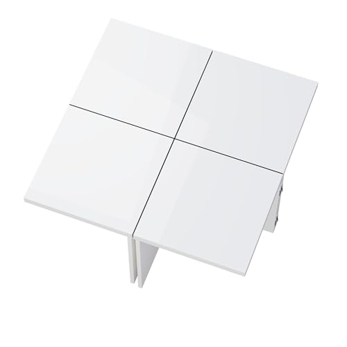 Moderner Couchtisch in mehreren Formen mit glänzender Oberfläche, kombinierbares DIY-Design mit Verbindern, 4-teiliges Set als Wohnzimmer- oder Beistelltisch, vielseitige Anordnung möglich (Weiß) von WEALTHKING