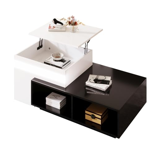 Moderner Couchtisch mit Hebefunktion, kombiniertem Design mit integriertem Stauraum, aus hochwertigem Holzwerkstoff, multifunktional einsetzbar mit verstecktem Innenfach und offenen Ablageflächen von WEALTHKING