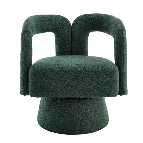 Moderner Drehstuhl mit 360° Schwenkfunktion, rundem Sitz, gepolsterter Rückenlehne, rutschfestem Metallsockel, weichem Bouclé-Stoffbezug,ergonomischem Design,geeignet für Wohnzimmer,Büro (Smaragd) von WEALTHKING