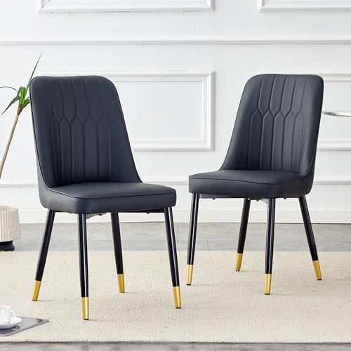 Moderner Esszimmerstuhl mit ergonomischer Rückenlehne, gepolstertem PU-Ledersitz, stabilem Metallgestell mit goldfarbenen Akzenten, komfortabler Polsterung, für Esszimmer,Wohnzimmer (Grau,2) von WEALTHKING