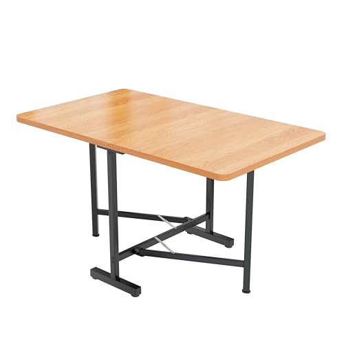 Moderner Klapptisch Esstisch klappbar ausziehbar Holzoptik rechteckig faltbar Esszimmertisch platzsparend multifunktional MDF Holz Tischplatte Metallgestell stabil Wohnzimmertisch höhenstabil (Braun) von WEALTHKING
