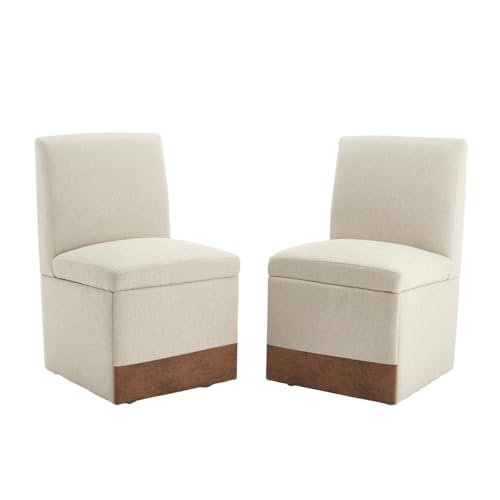 Modernes 2er-Set Polsterstühle mit verstecktem Stauraum & Rollen – Vielseitige Esszimmerstühle für Wohnzimmer, Schlafzimmer & Büro – Ergonomische Rückenlehne & weiche Polsterung (Beige+Leinen) von WEALTHKING