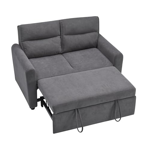 Multifunktionales Schlafsofa 2-Sitzer mit verstellbarer Rückenlehne und Ausziehbettfunktion,Faltbares Loungesofa mit Kissen,Modernes Klappsofa mit Kettenwirk-Samtbezug,Umbaubar zu Gästebett (Grau) von WEALTHKING