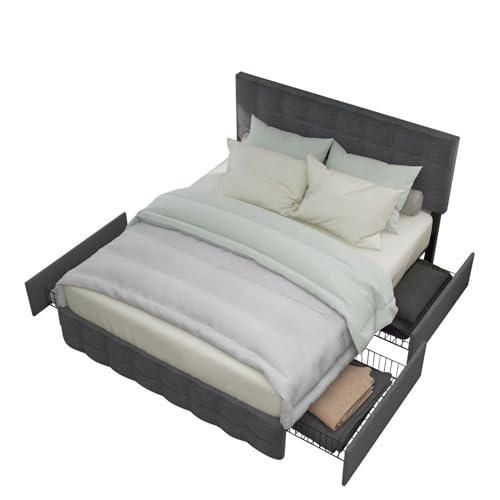 Polsterbett Doppelbett mit 4 Schubladen,Höhenverstellbares Kopfteil,Geräuscharmes Bettgestell mit Metalllatten&Quadratischer Steppung,Schlafzimmerbett Bettgestell (Grey ohne Matratze,140*200 cm) Polsterbett Doppelbett mit 4 Schubladen,Höhenverstellbares Kopfteil,Geräuscharmes Bettgestell mit Metalllatten&Quadratischer Steppung,Schlafzimmerbett Bettgestell (Grey ohne Matratze,140*200 cm) von WEALTHKING