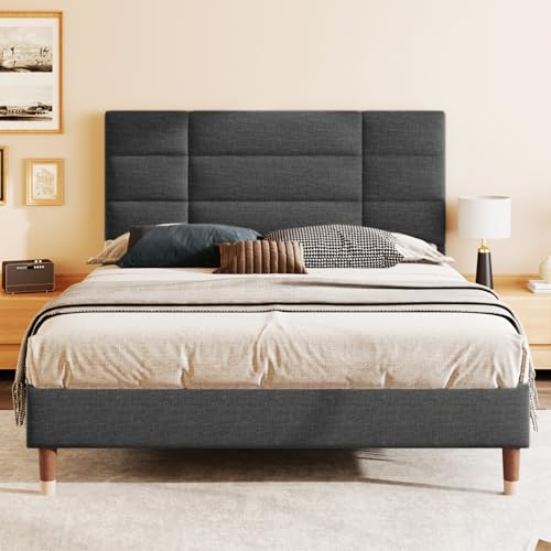 Polsterbett mit Lattenrost – Samt Bettgestell – Modernes Doppelbett mit gestepptem Kopfteil – Inkl. Stauraum unter dem Bett – Stabiler Holzlattenrost–Für Erwachsene (Grau Ohne Matratze,140x200cm) von WEALTHKING