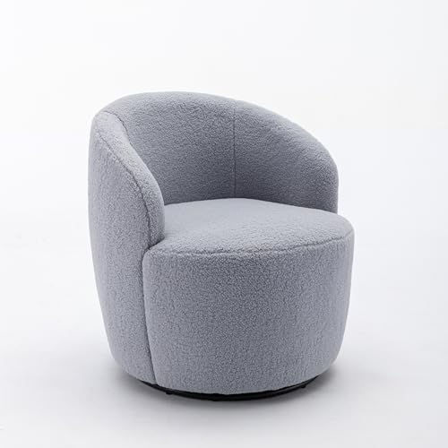 Runder Teddy‑Bouclé‑Drehsessel mit ergonomischer Rückenlehne, 360° Drehfunktion, dicker Polsterung, rutschfestem Drehfuß, vielseitiger Lese‑ und Arbeitssessel für Wohnzimmer & Büro (Hell Grau) von WEALTHKING