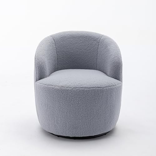 Runder Teddy‑Bouclé‑Drehsessel mit ergonomischer Rückenlehne, 360° Drehfunktion, dicker Polsterung, rutschfestem Drehfuß, vielseitiger Lese‑ und Arbeitssessel für Wohnzimmer & Büro (Hellgrau) von WEALTHKING