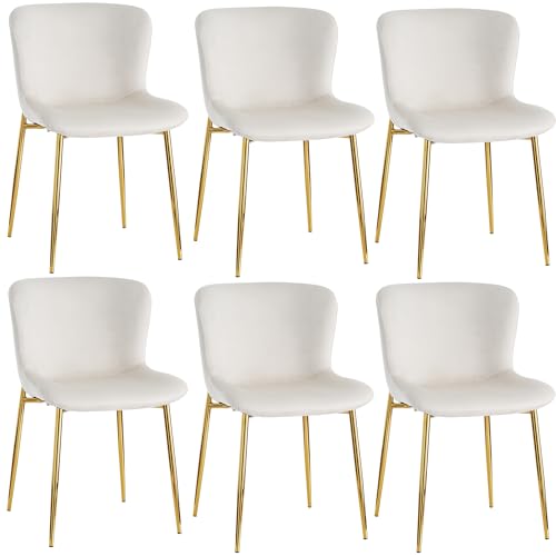 Samt Esszimmerstuhl mit Metallfüßen für Wohnzimmer Schlafzimmer Lounge, Modern Design Sitz mit Schaumstofffüllung Rückenlehne Ergonomisch Komfort Höhenbelastung bis 150kg Einzelsessel Set (Beige,6) von WEALTHKING
