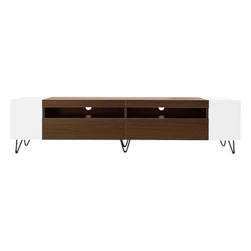TV Lowboard Mid-Century Metallfüße Walnuss Holzoptik Medienkonsole Haarnadelbein Sideboard Stauraum Fächer Klapptüren Kabelmanagement Wohnwand Wohnzimmer Fernsehschrank HiFi Rack (Weiß+Holzfarbe) TV Lowboard Mid-Century Metallfüße Walnuss Holzoptik Medienkonsole Haarnadelbein Sideboard Stauraum Fächer Klapptüren Kabelmanagement Wohnwand Wohnzimmer Fernsehschrank HiFi Rack (Weiß+Holzfarbe) von WEALTHKING