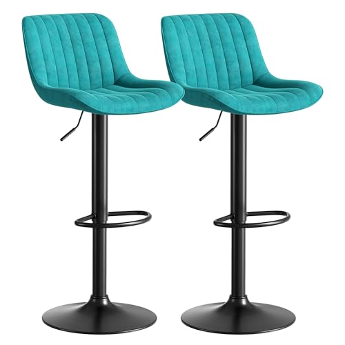 Verstellbares Samt‑Barhocker‑Set mit 360° Drehfunktion,ergonomischem Sitz,pulverbeschichtetem Stahlfuß,Gaslift,Fußstütze und luxuriöser Polsterung,vielseitig als Küchenhocker,Tresenstuhl (Blau,2) von WEALTHKING