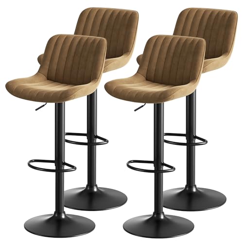 Verstellbares Samt‑Barhocker‑Set mit 360° Drehfunktion,ergonomischem Sitz,pulverbeschichtetem Stahlfuß,Gaslift,Fußstütze und luxuriöser Polsterung,vielseitig als Küchenhocker,Tresenstuhl (Braun,4) Verstellbares Samt‑Barhocker‑Set mit 360° Drehfunktion,ergonomischem Sitz,pulverbeschichtetem Stahlfuß,Gaslift,Fußstütze und luxuriöser Polsterung,vielseitig als Küchenhocker,Tresenstuhl (Braun,4) von WEALTHKING