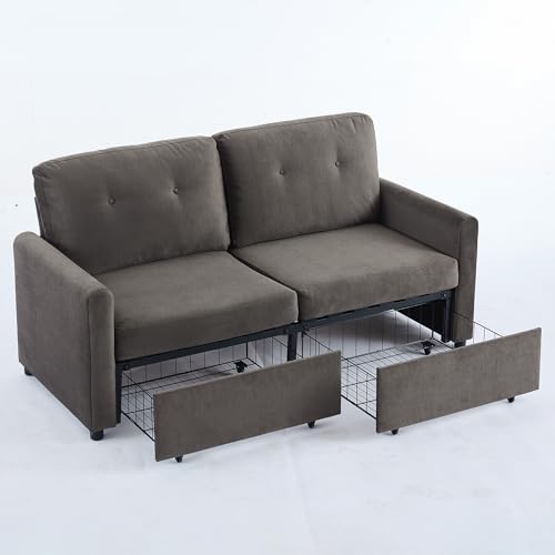 WEALTHKING 2‑Sitzer Wohnzimmer‑Sofa mit Stauraum und ergonomischer Rückenlehne, Microfaser mit Krepp‑Struktur und dezentem Glanz, platzsparende Doppelschubladen unter der Sitzfläche (Dunkelgrau) von WEALTHKING