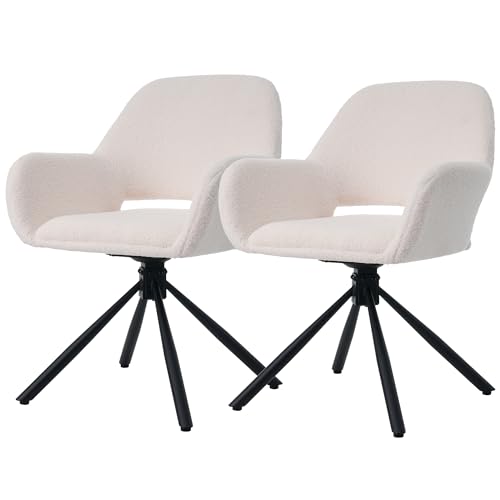 WEALTHKING Drehbarer Esszimmerstuhl mit Armlehnen und 360 Grad Funktion, modernes Design für Wohnbereich und Büro, ergonomisch geformte Sitzfläche mit Rückenlehne für hohen Komfort (Weiß+Sherpa,2) von WEALTHKING