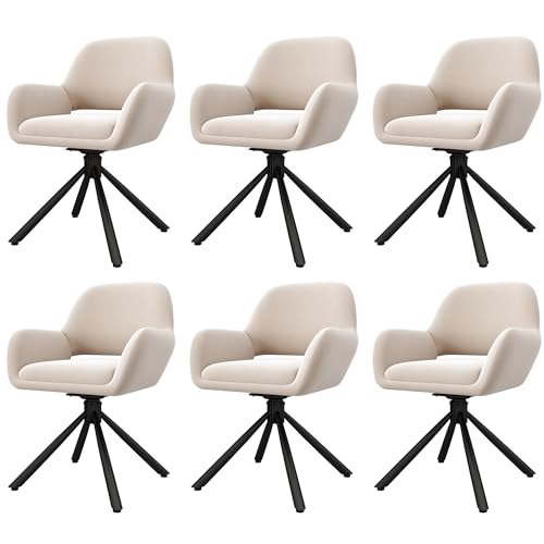 WEALTHKING Drehbarer Esszimmerstuhl mit Armlehnen und 360 Grad Funktion, modernes Design für Wohnbereich und Büro, ergonomisch geformte Sitzfläche mit Rückenlehne für hohen Komfort (Beige+Samt,6) von WEALTHKING