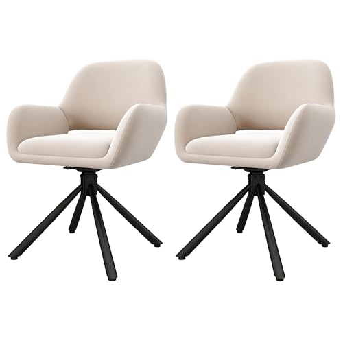 WEALTHKING Drehbarer Esszimmerstuhl mit Armlehnen und 360 Grad Funktion, modernes Design für Wohnbereich und Büro, ergonomisch geformte Sitzfläche mit Rückenlehne für hohen Komfort (Beige+Samt,2) von WEALTHKING