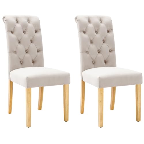 WEALTHKING Esszimmerstuhl Samt mit Knopfdesign Chromring Eichenbeinen S-Federung Lounge Küchenstuhl Rückenstütze Massivholzstruktur Wohnzimmerstuhl Polsterstuhl Freizeitstuhl (Grau+Samt,2) von WEALTHKING