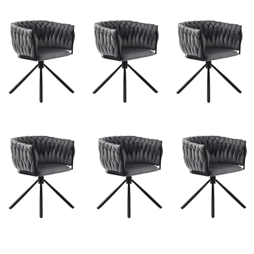 WEALTHKING Esszimmerstuhl drehbar modern gepolstert ergonomisch Rückenstütze Metallgestell 360° drehfunktion verstellbare Füße Komfortsitz Nackenstütze stabil Wohnzimmerstuhl (Grau+Schwarz+Samt,6) von WEALTHKING