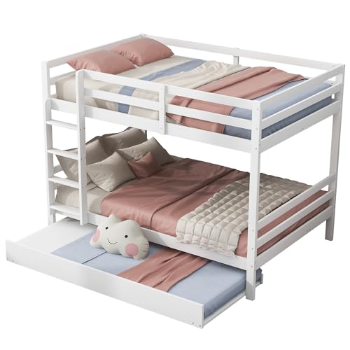 WEALTHKING Etagenbett mit Ausziehbett aus Massivholz und MDF, stabile Konstruktion mit sicherer Treppe und 26 cm hohem Geländer, vielseitig für Gästezimmer und kleine Räume geeignet (Weiß,140x200cm) WEALTHKING Etagenbett mit Ausziehbett aus Massivholz und MDF, stabile Konstruktion mit sicherer Treppe und 26 cm hohem Geländer, vielseitig für Gästezimmer und kleine Räume geeignet (Weiß,140x200cm) von WEALTHKING