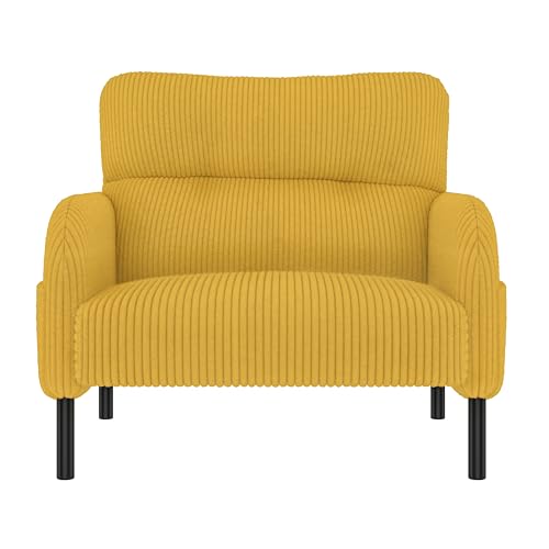 WEALTHKING Flexibles 3‑teiliges Cord‑Polstermöbel‑Set mit Zweisitzer, Sessel und Hocker, ergonomischer Rückenstütze, praktischen Seitentaschen und robustem Metallrahmen für Wohnzimmer (Gelb,Sessel) von WEALTHKING