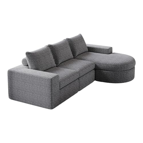 WEALTHKING Gerahmt‑Loses Chenille‑Sofa mit modulierbaren Elementen und umkehrbarer Chaiselongue – ultraweicher Schaumstoff mit langsamem Rückstellverhalten – frei kombinierbare Module (Grau,3-Sitzer) von WEALTHKING