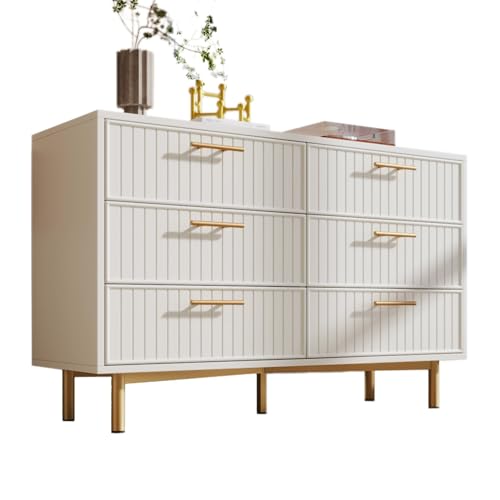 WEALTHKING Kommode modernes Flurmöbel Schubladenschrank Wohnzimmer Schrank Schlafzimmermöbel Highboard Aufbewahrungseinheit dekorative Riffeloptik goldene Griffe Metallfüße verstellbare Stütze von WEALTHKING