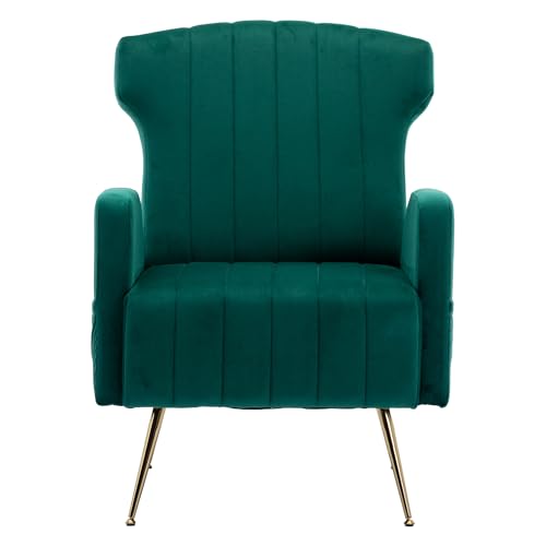 WEALTHKING Modern gepolsterter Samtsessel mit hoher Rückenlehne und goldfarbenen Metallfüßen, Einzelsessel mit Seitentasche und ergonomischer Form, Relaxstuhl für Wohnzimmer Schlafzimmer Büro (Grün) von WEALTHKING