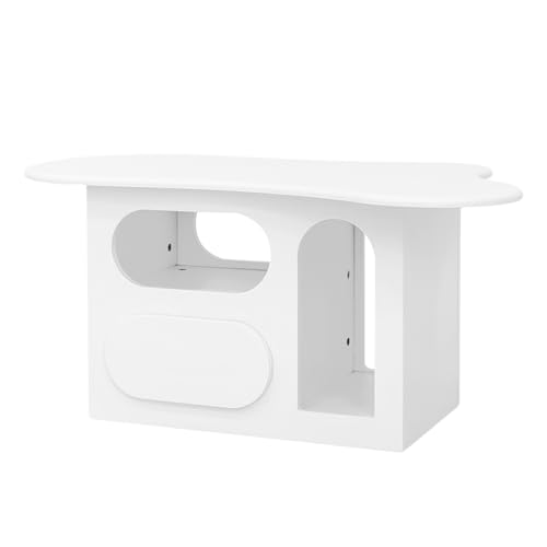 WEALTHKING Moderner Couchtisch mit wolkenförmiger Tischplatte, geschwungener Schublade, offenen Ablagefächern, glatten Führungen, kindersicherem Design, ovalen Grifföffnungen, robuster Konstruktion von WEALTHKING