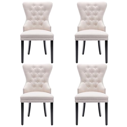 WEALTHKING Moderner Esszimmerstuhl mit eleganter Form, gepolsterter Sitzfläche, verstellbaren Bodenschonern, Ringgriff Detail, ergonomischem Rückendesign und formschöner Knopfheftung (Beige+Leinen,4) WEALTHKING Moderner Esszimmerstuhl mit eleganter Form, gepolsterter Sitzfläche, verstellbaren Bodenschonern, Ringgriff Detail, ergonomischem Rückendesign und formschöner Knopfheftung (Beige+Leinen,4) von WEALTHKING