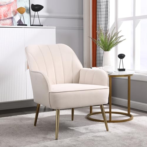 Moderner Samt-Freizeitsessel mit ergonomischer Rückenlehne, luxuriöser Polsterstuhl mit goldenen Metallbeinen, Lounge Sessel für Wohnzimmer, Schlafzimmer, Büro und Empfangsräume (Beige,1) Moderner Samt-Freizeitsessel mit ergonomischer Rückenlehne, luxuriöser Polsterstuhl mit goldenen Metallbeinen, Lounge Sessel für Wohnzimmer, Schlafzimmer, Büro und Empfangsräume (Beige,1) von WEALTHKING