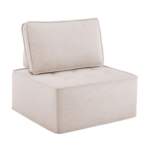 WEALTHKING Modulares Einzelsitz-Element Lounge-Sessel ohne Armlehnen, Wohnlandschaft-Baustein mit Rückenpolster, Leinenstoff, kompakte Stellfläche, Tiefe Sitzfläche, Gesteppte Polsterung (Beige) von WEALTHKING