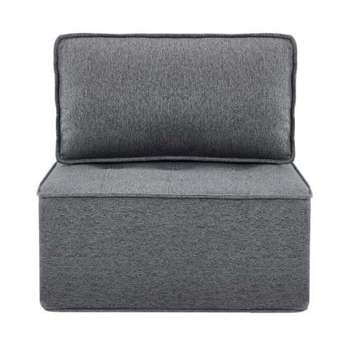 WEALTHKING Modulares Einzelsitz-Element Lounge-Sessel ohne Armlehnen, Wohnlandschaft-Baustein mit Rückenpolster, Leinenstoff, kompakte Stellfläche, Tiefe Sitzfläche, Gesteppte Polsterung (Grau) von WEALTHKING