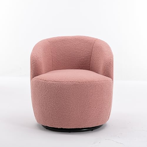WEALTHKING Runder Teddy‑Bouclé‑Drehsessel mit ergonomischer Rückenlehne, 360° Drehfunktion, Dicker Polsterung, rutschfestem Drehfuß, vielseitiger Lese‑ und Arbeitssessel für Wohnzimmer & Büro (Rosa) von WEALTHKING