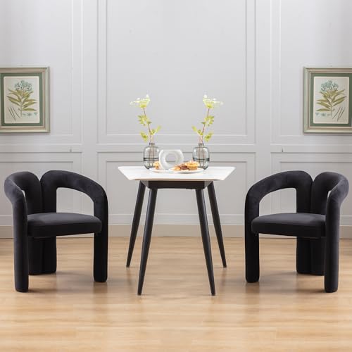 WEALTHKING Samt Esszimmerstühle 2er‑Set modernes Skulptur‑Design mit gebogener Rückenlehne ergonomischen Armlehnen hohl geformt vierbeiniger Rahmen hoher Komfort weicher Polstersitz (Schwarz) von WEALTHKING