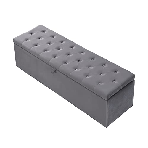 WEALTHKING Sitzbank Schlafzimmer Aufbewahrungsbank Polsterhocker Flurbank Multifunktionale Truhe mit Sitzfläche Betttruhe Schrankbank Modern Stilvoll Wohnen (Dunkelgrau Samt) von WEALTHKING