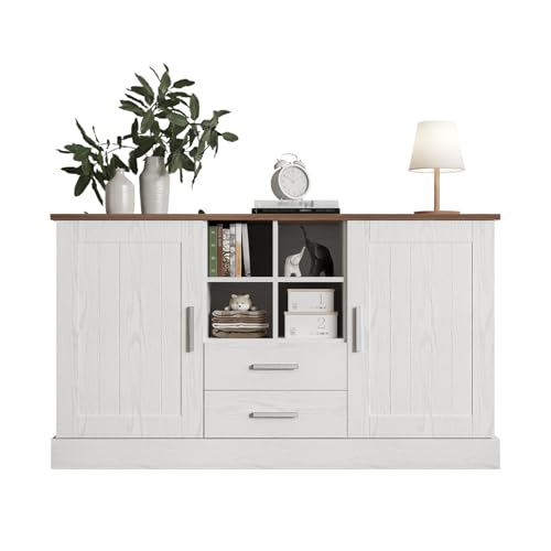 WEALTHKING Stauraum Sideboard mit praktischen Türen offenen Regalen und Schubladen für Wohnbereich Flurmöbel Esszimmermöbel Moderne Form Soft-Close Auszug strukturierte Oberfläche Einzelelement von WEALTHKING