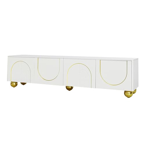 WEALTHKING TV-Schrank mit Push-to-Open Funktion und dekorativen Türfronten, Elegante Reliefstruktur, goldene Akzente, runde Standfüße, vielseitige Ablageflächen, Moderne Wohnraumlösung (Weiß+Gold) WEALTHKING TV-Schrank mit Push-to-Open Funktion und dekorativen Türfronten, Elegante Reliefstruktur, goldene Akzente, runde Standfüße, vielseitige Ablageflächen, Moderne Wohnraumlösung (Weiß+Gold) von WEALTHKING