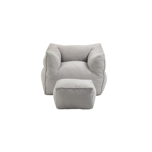 Bequemer Sitzsack Stuhl für Erwachsene mit Armlehnen, modernes Loungemöbel mit weichem Bouclé-Stoffbezug und hochdichter Memory-Schaumfüllung, faules Indoor-Sofa für Wohnzimmer Schlafzimmer (Grau) von WEALTHOUSE